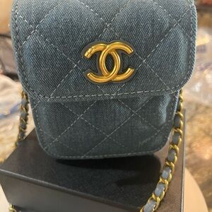 Chanel Beauty Quilted Denim Mini Crossbody Bag Gold Hardware NWB!